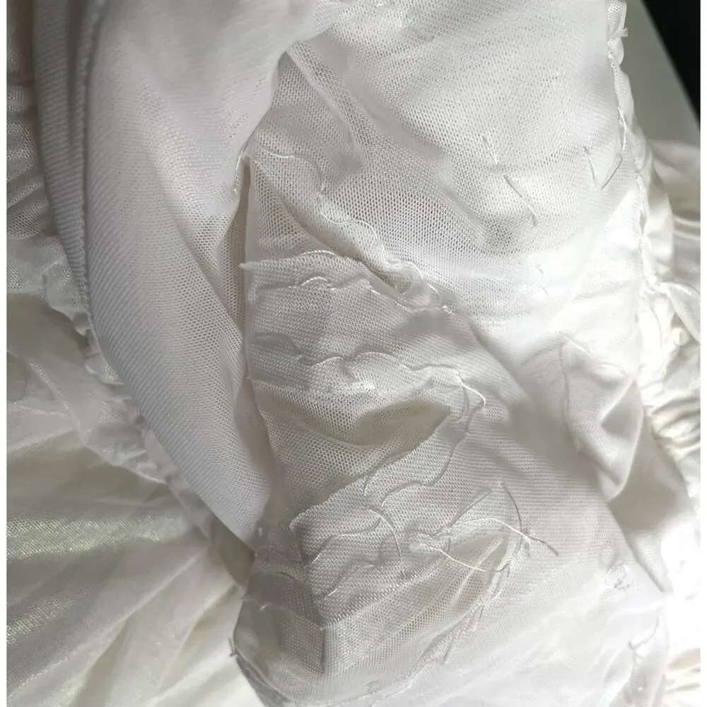 DI PETSA Long Sheer Wet Look High low Draped White Iridescent Maxi Skirt Sz L - Picture 6 of 8